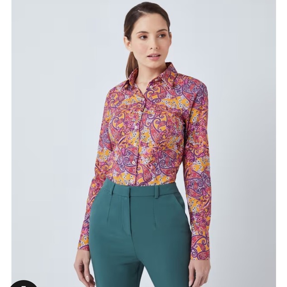 Hawes & Curtis Tops - HAWES & CURTIS Mustard and Purple Floral Paisley Fitted Button Down Shirt UK 10